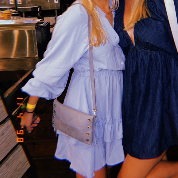 Women’s Layer Ruffle Botton Front V Neck Elastic Waist Long Sleeve Mini Dress - Picture 4 of 4